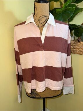 aerie Striped Rugby Top in Pink and Mauve